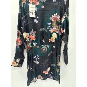 ZARA The Camila Dress Floral Oriental Print Long Sleeve Mini Dress Black Size M